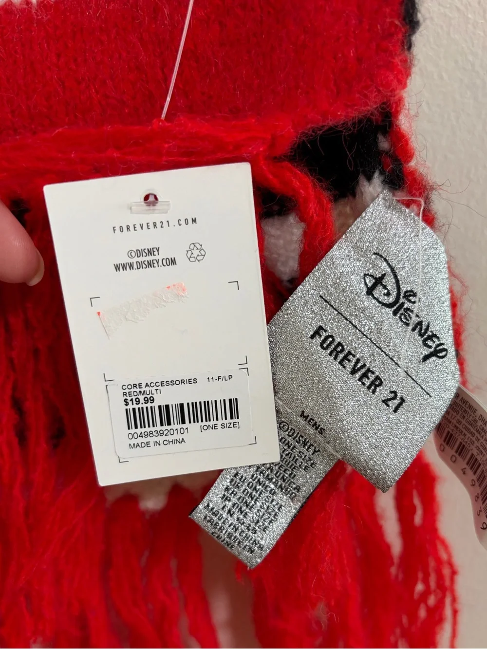 New Forever 21 x Disney Striped Mickey Mouse Scarf in Red, Black & White